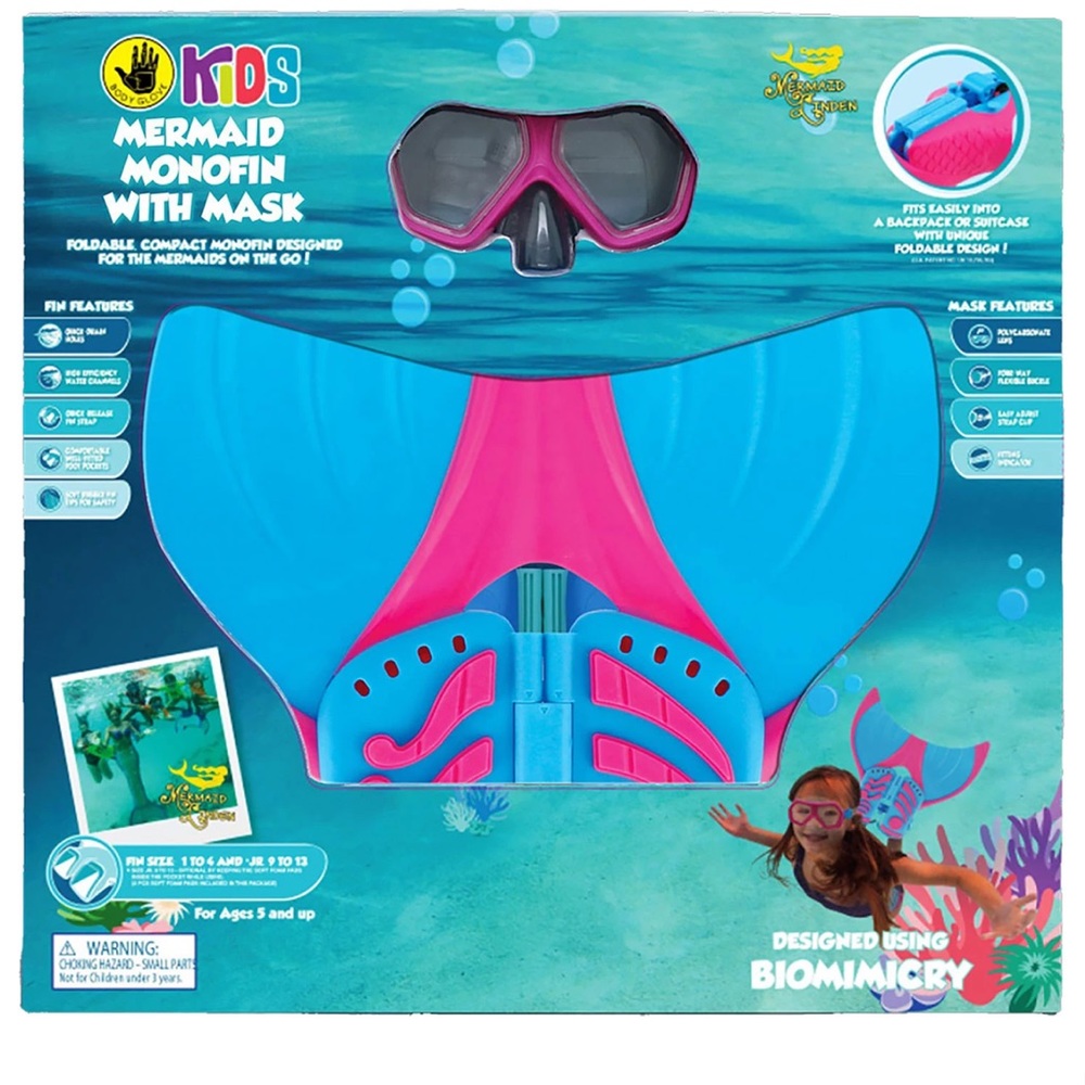 NEW IN BOX Body Glove Kids' Mermaid Fin with Mask Set Pink and Blue